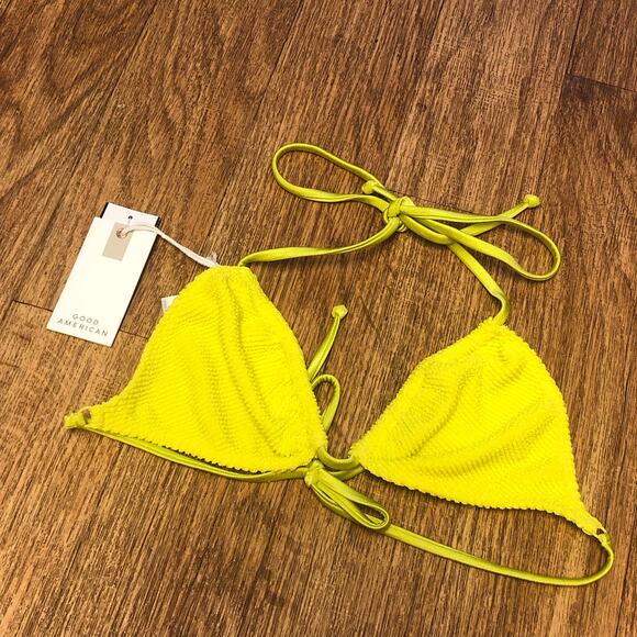 Good American Electric Yellow Tiny Ties Triangle Swim String Bikini Top Size 1/2 - Picture 1 of 10